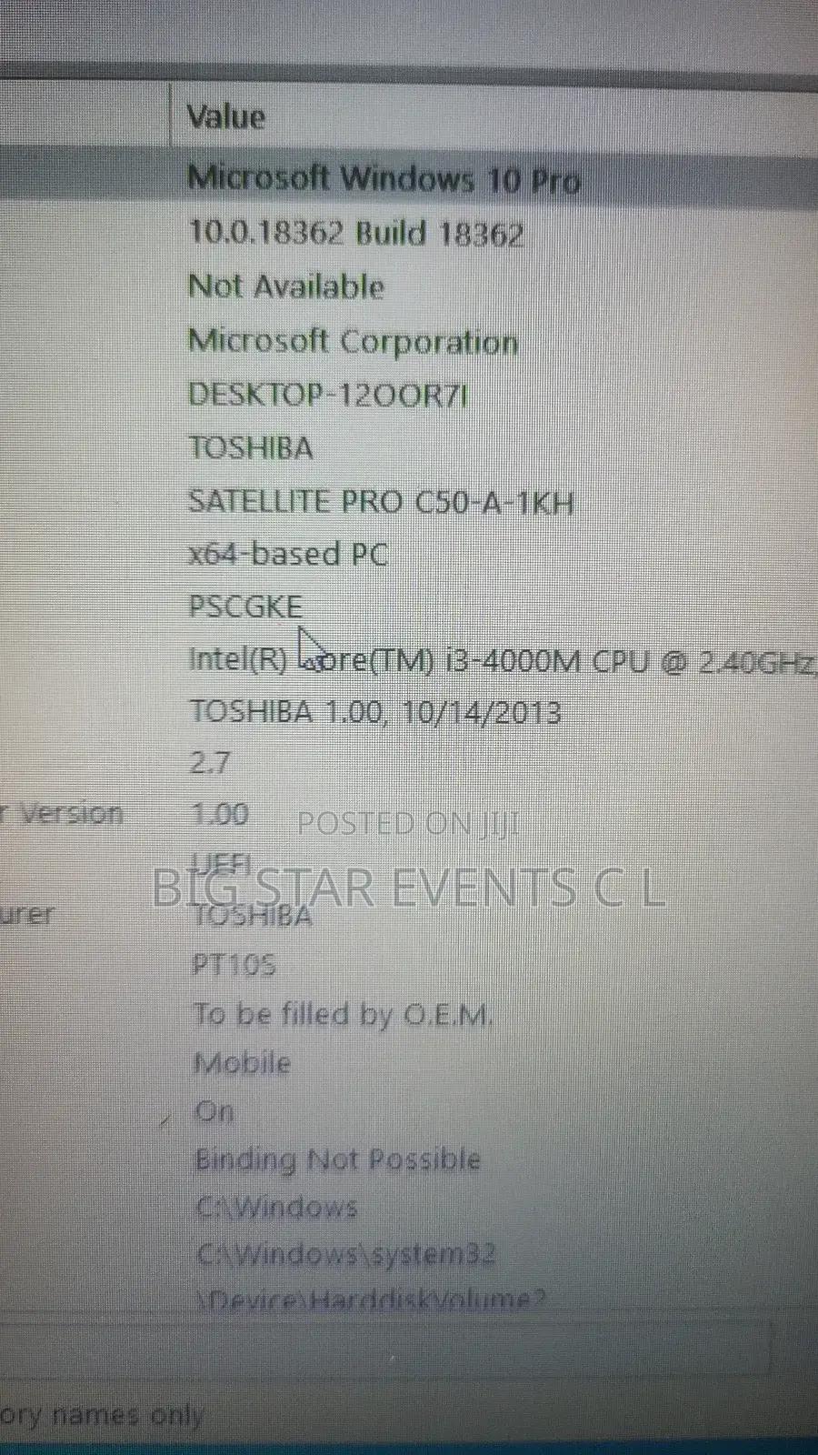 Laptop Toshiba Satellite C50 4GB Intel Core I3 SSD 256GB