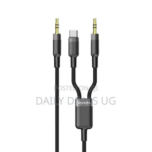 Porodo 2 in 1 Aux 3.5 to 3.5+Typec, 1.2m Cable- Black