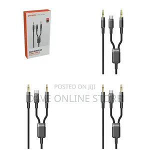 Porodo 2in1 Aux 3.5 to 3.5+Typec Cable 1.2m - Black