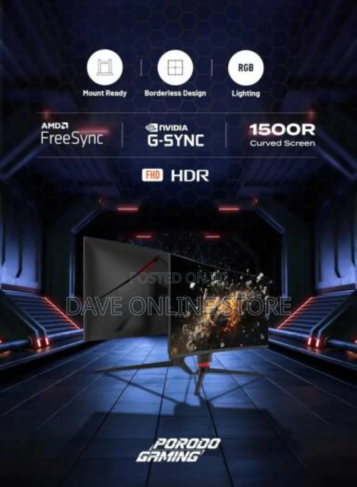 Porodo 27" Curved Gaming Monitor With 240hz Refresh Rate