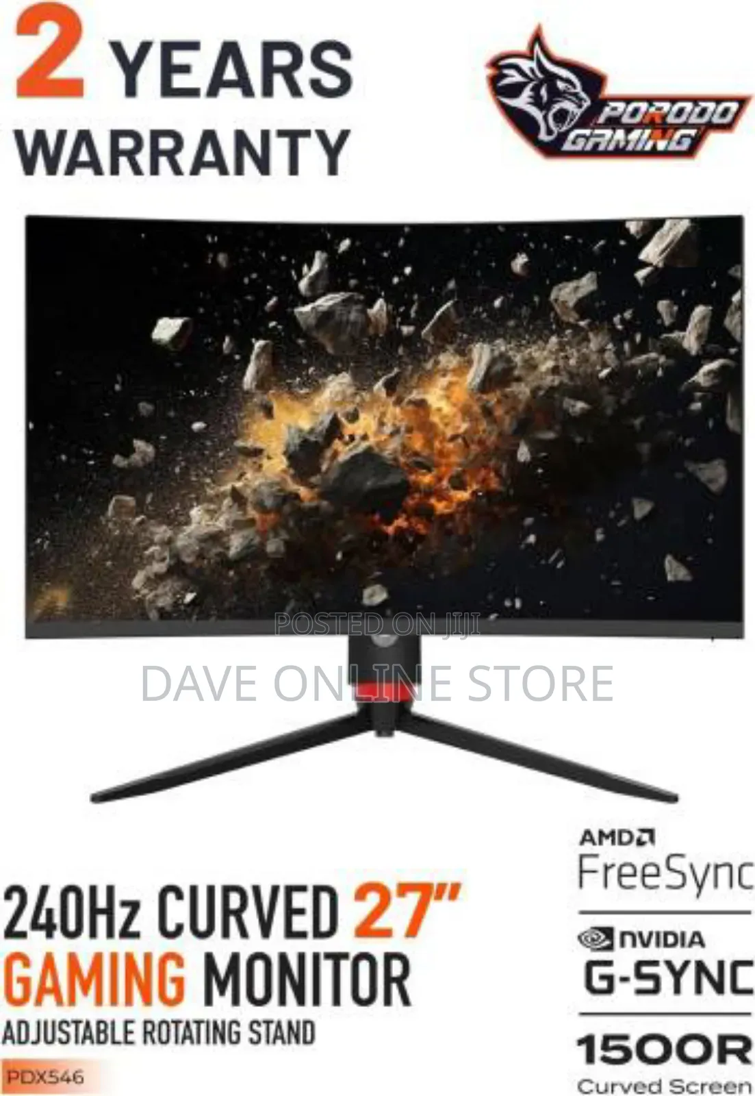 Porodo 27" Curved Gaming Monitor With 240hz Refresh Rate