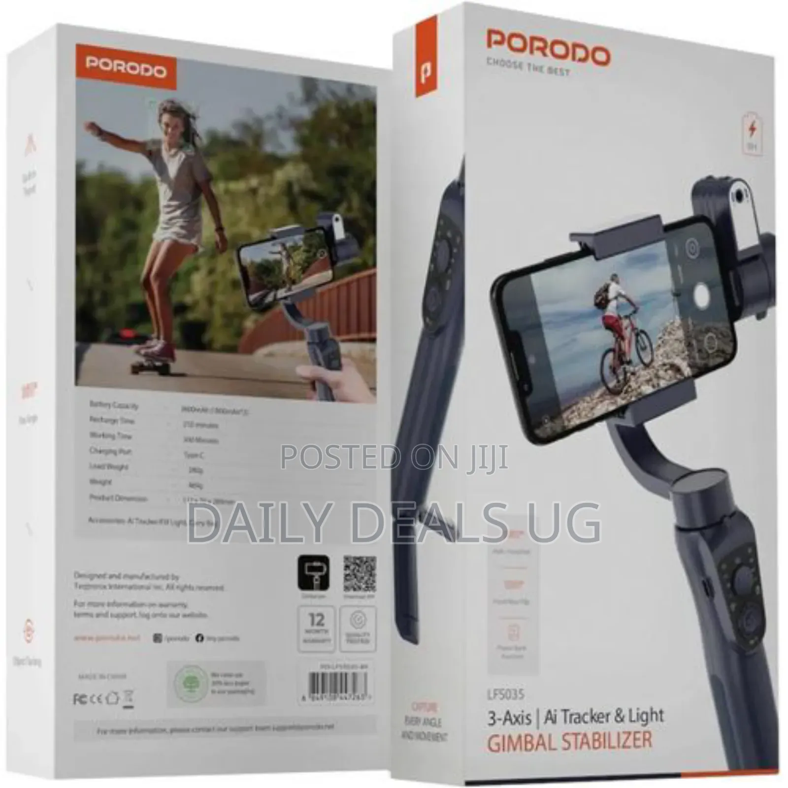 Porodo 3-Axis Ai Tracker Light Gimbal Stabilizer - Black