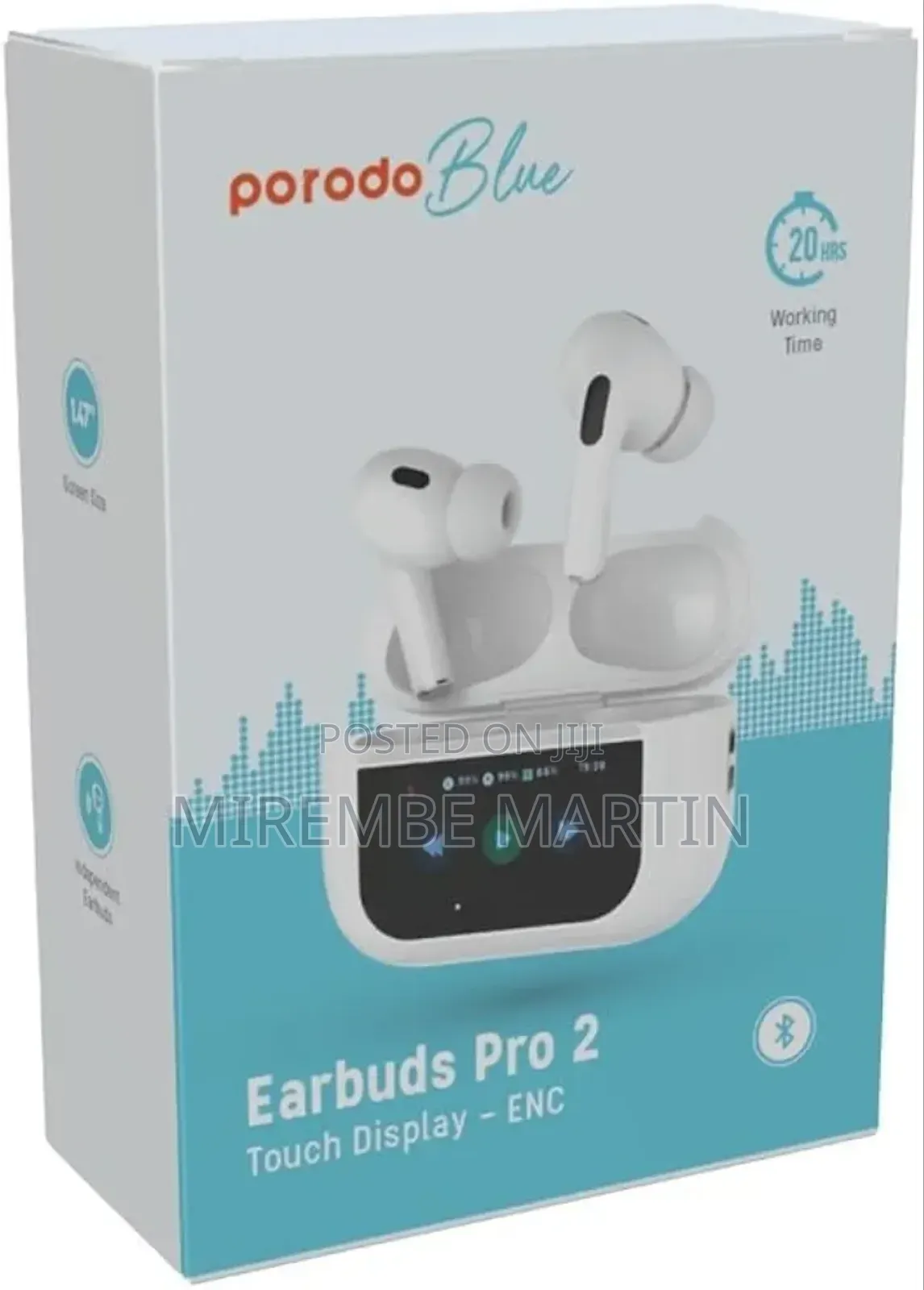 Porodo Blue Airpods Pro2 With Screen - White