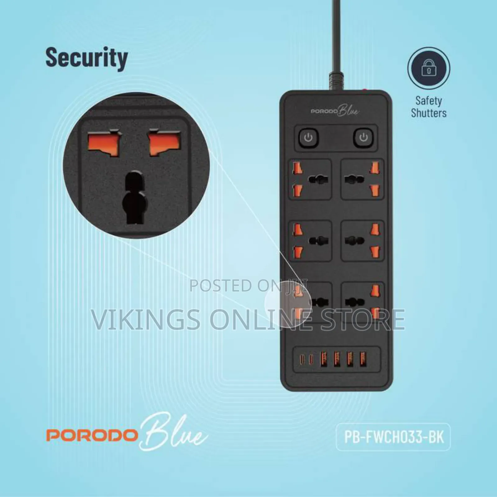 Porodo 6ac-Dual Switch Universal Power Strip