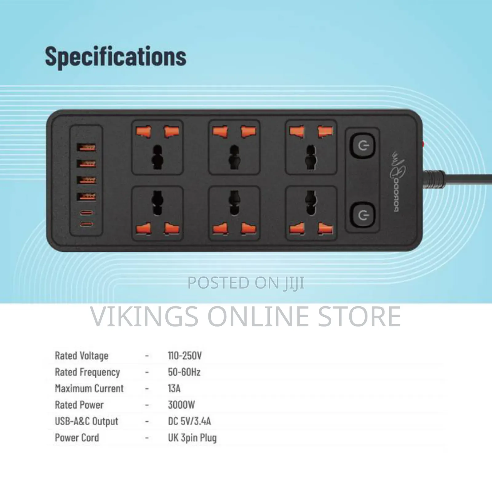Porodo 6ac-Dual Switch Universal Power Strip