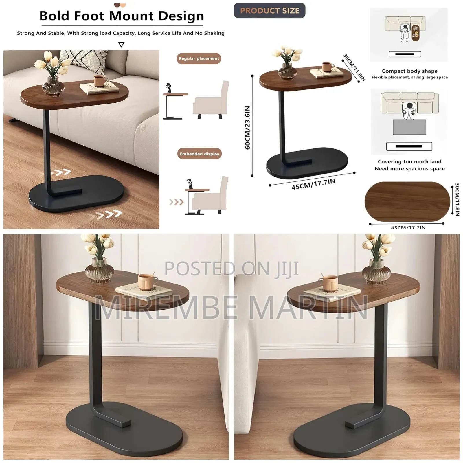 C Shaped End Table, Brown
