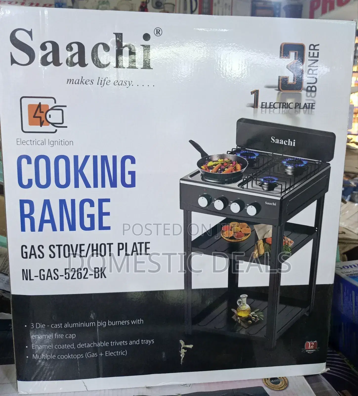 Saatchi 3 Gas Burners+ 1 Hotplate Cooker