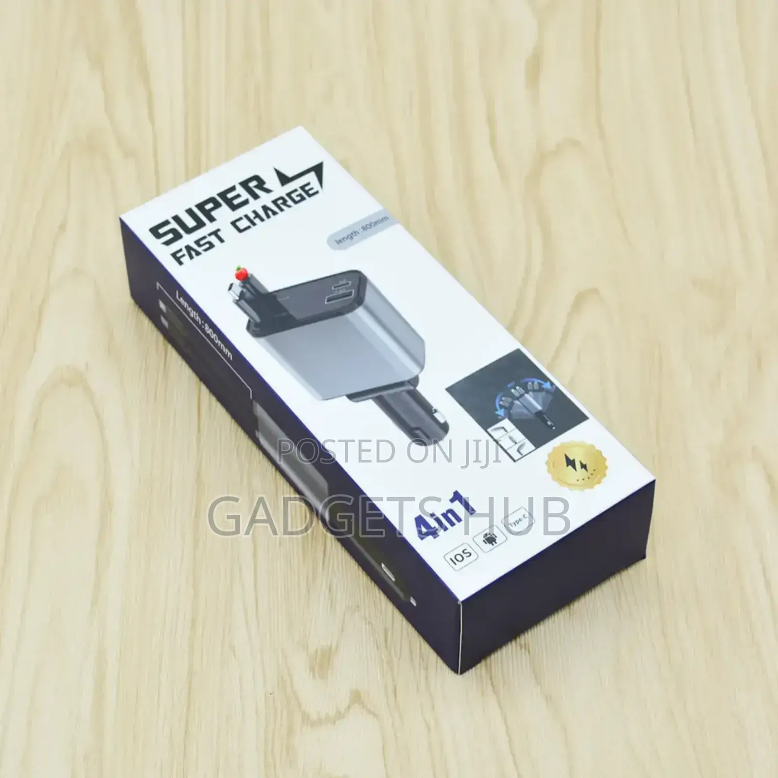 4 in 1 Car Fast Charger for Phone and Type C Retractable