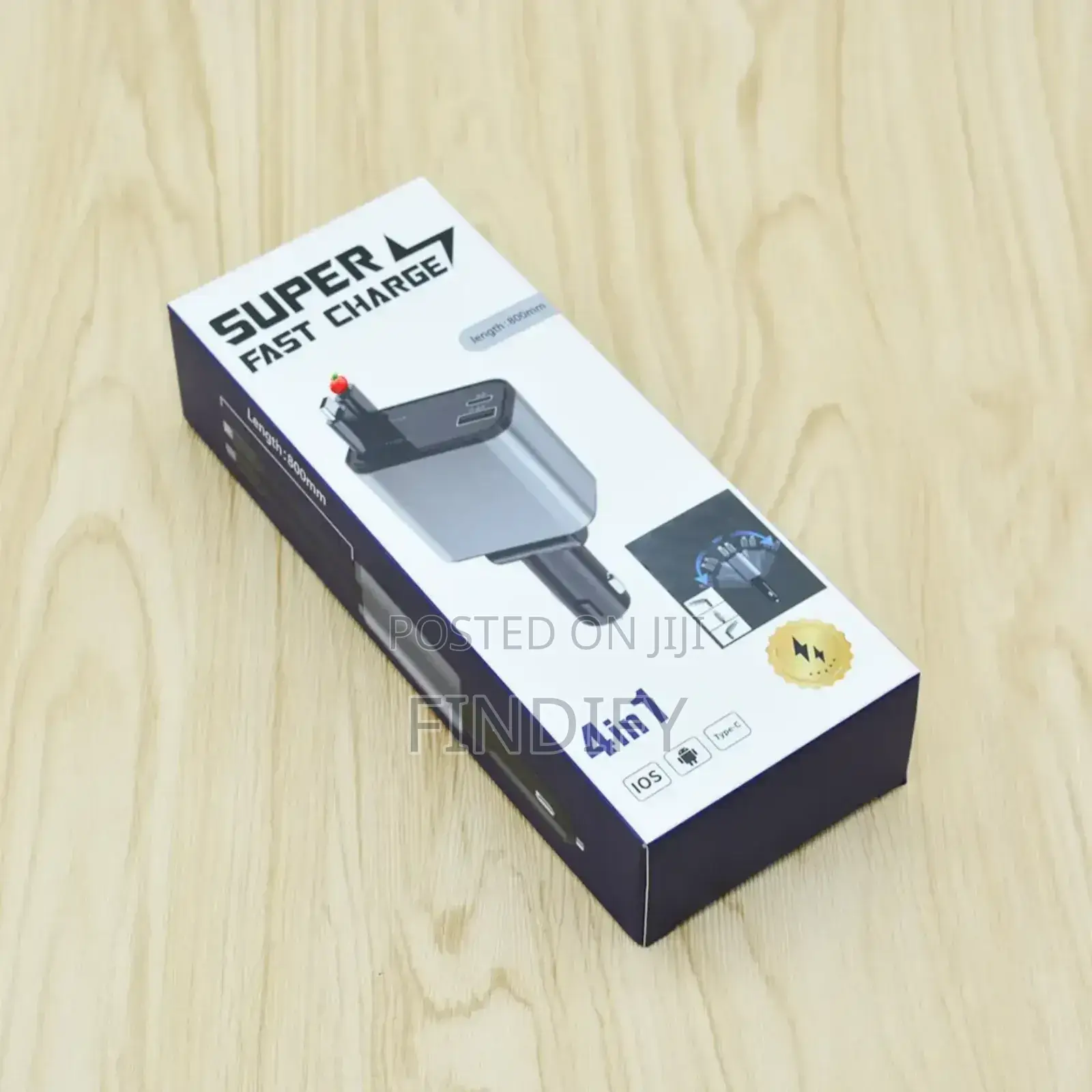 4 in 1 Car Fast Charger for Phone and Type C Retractable