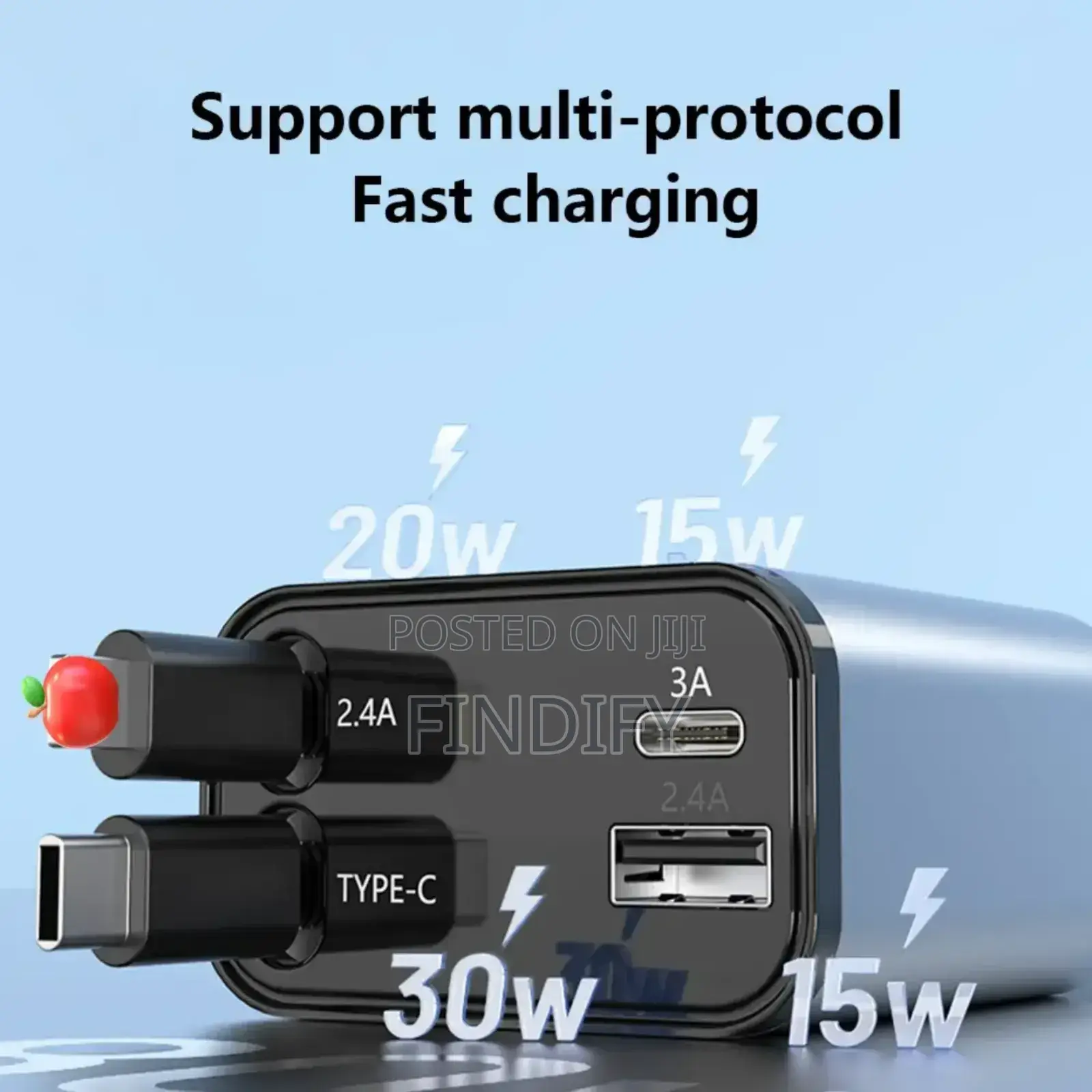 4 in 1 Car Fast Charger for Phone and Type C Retractable