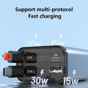 4 in 1 Car Fast Charger for Phone and Type C Retractable