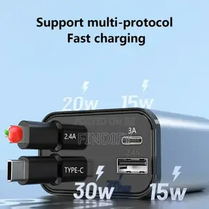 4 in 1 Car Fast Charger for Phone and Type C Retractable