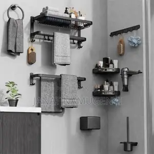 Black 8 Piece Bathroom Set Organiser