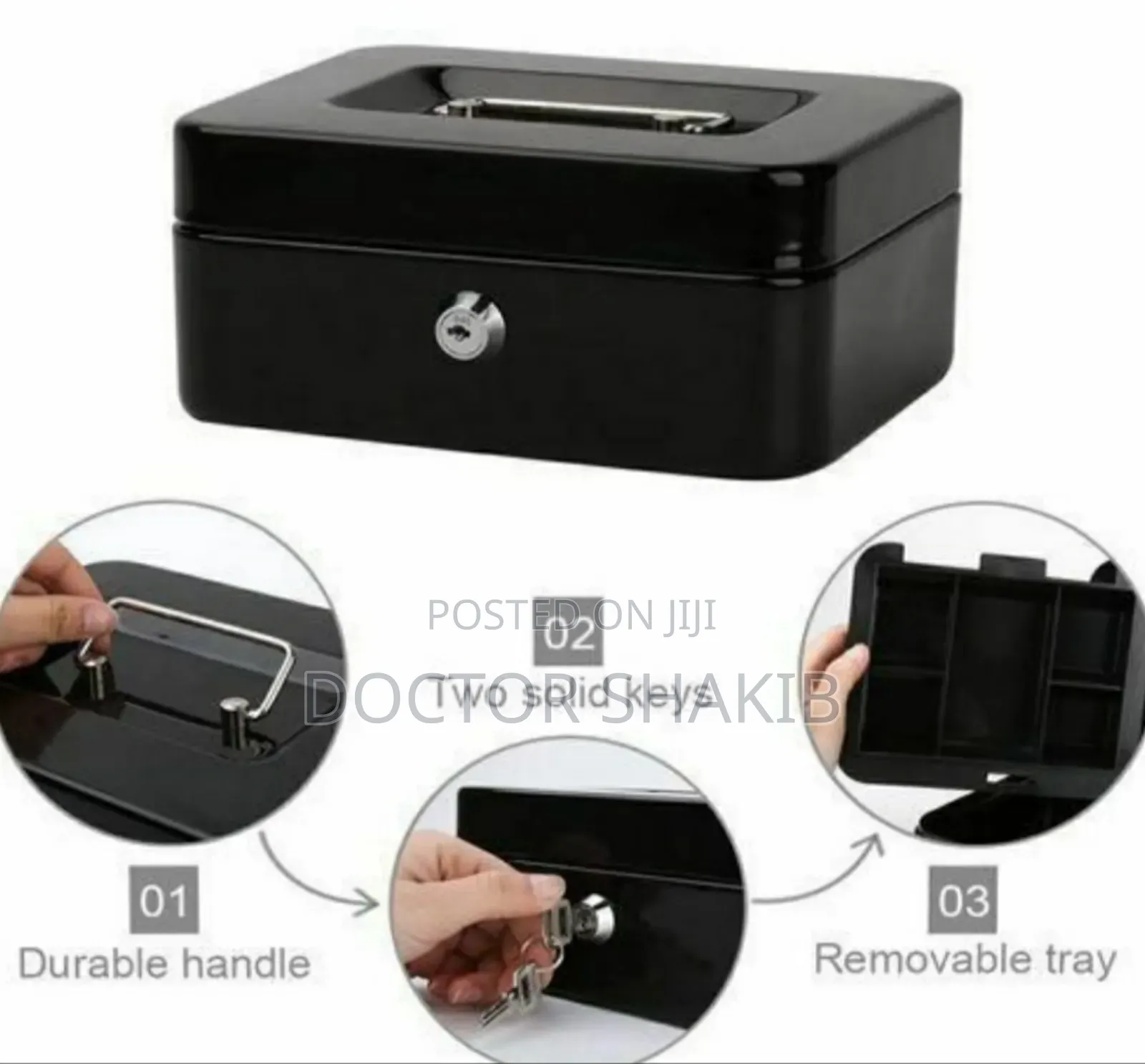 Strong Cash Box With Coin Separator Tray