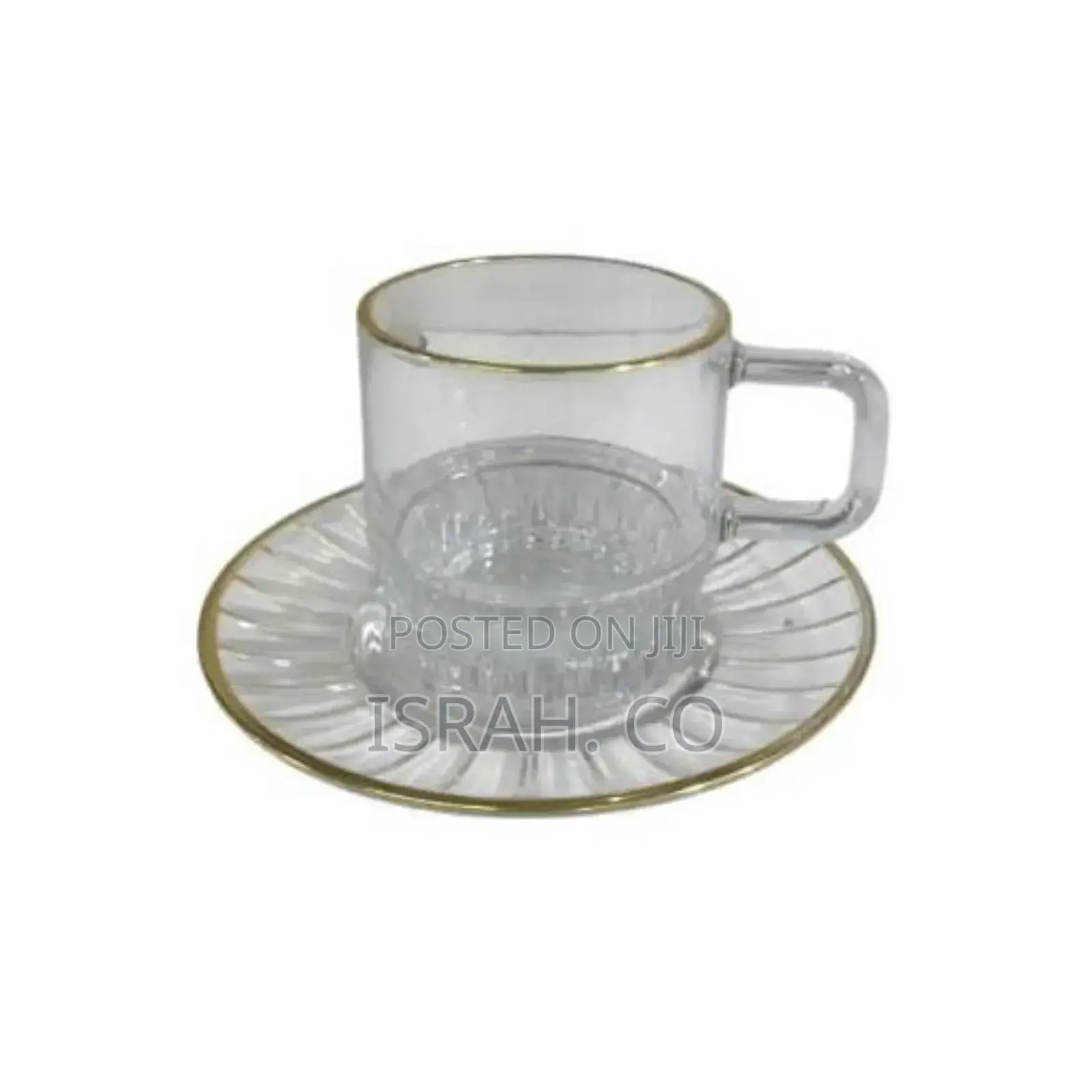 6 Pieces of Gold Line Glass Tea Coffee Cups Mugs 6 Saucers