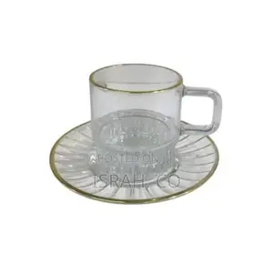 6 Pieces of Gold Line Glass Tea Coffee Cups Mugs 6 Saucers