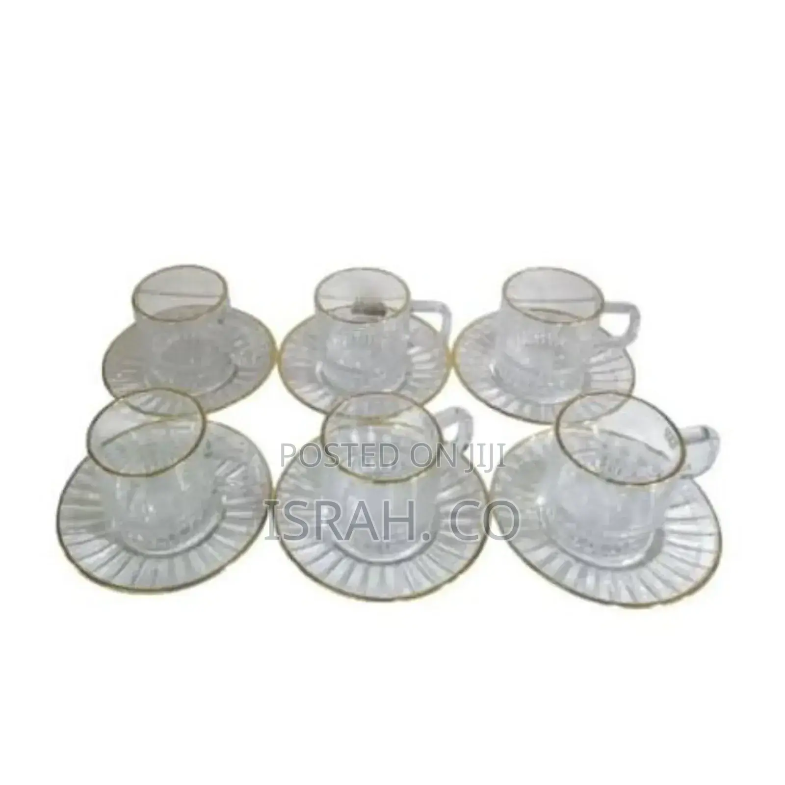 6 Pieces of Gold Line Glass Tea Coffee Cups Mugs 6 Saucers