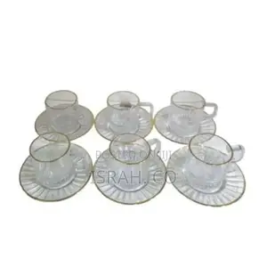 6 Pieces of Gold Line Glass Tea Coffee Cups Mugs 6 Saucers