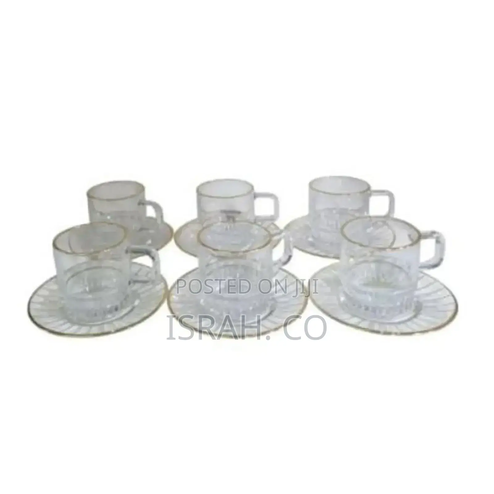 6 Pieces of Gold Line Glass Tea Coffee Cups Mugs 6 Saucers