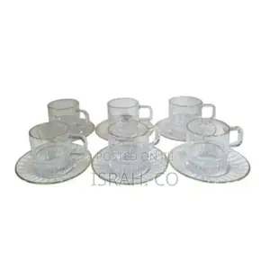 6 Pieces of Gold Line Glass Tea Coffee Cups Mugs 6 Saucers