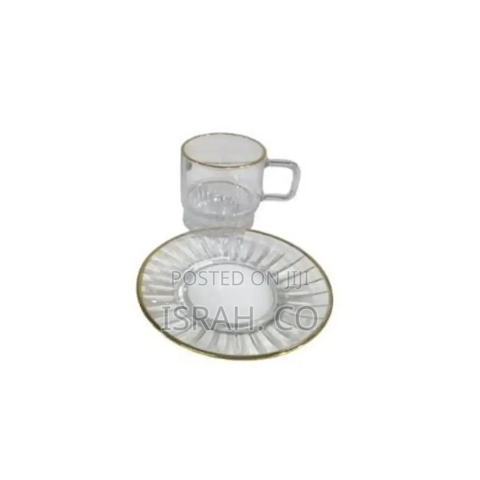 6 Pieces of Gold Line Glass Tea Coffee Cups Mugs 6 Saucers