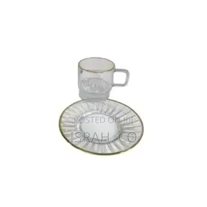 6 Pieces of Gold Line Glass Tea Coffee Cups Mugs 6 Saucers