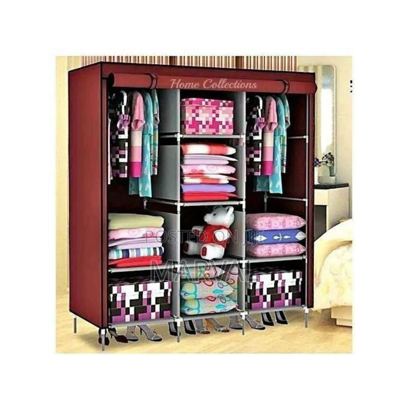 3 Column Cloth Metallic Frame Wardrobe