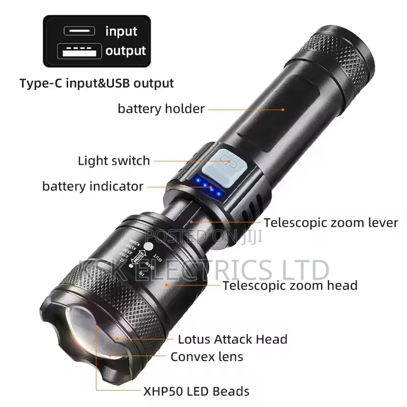 High Lumen Zoomable Waterproof Flashlight