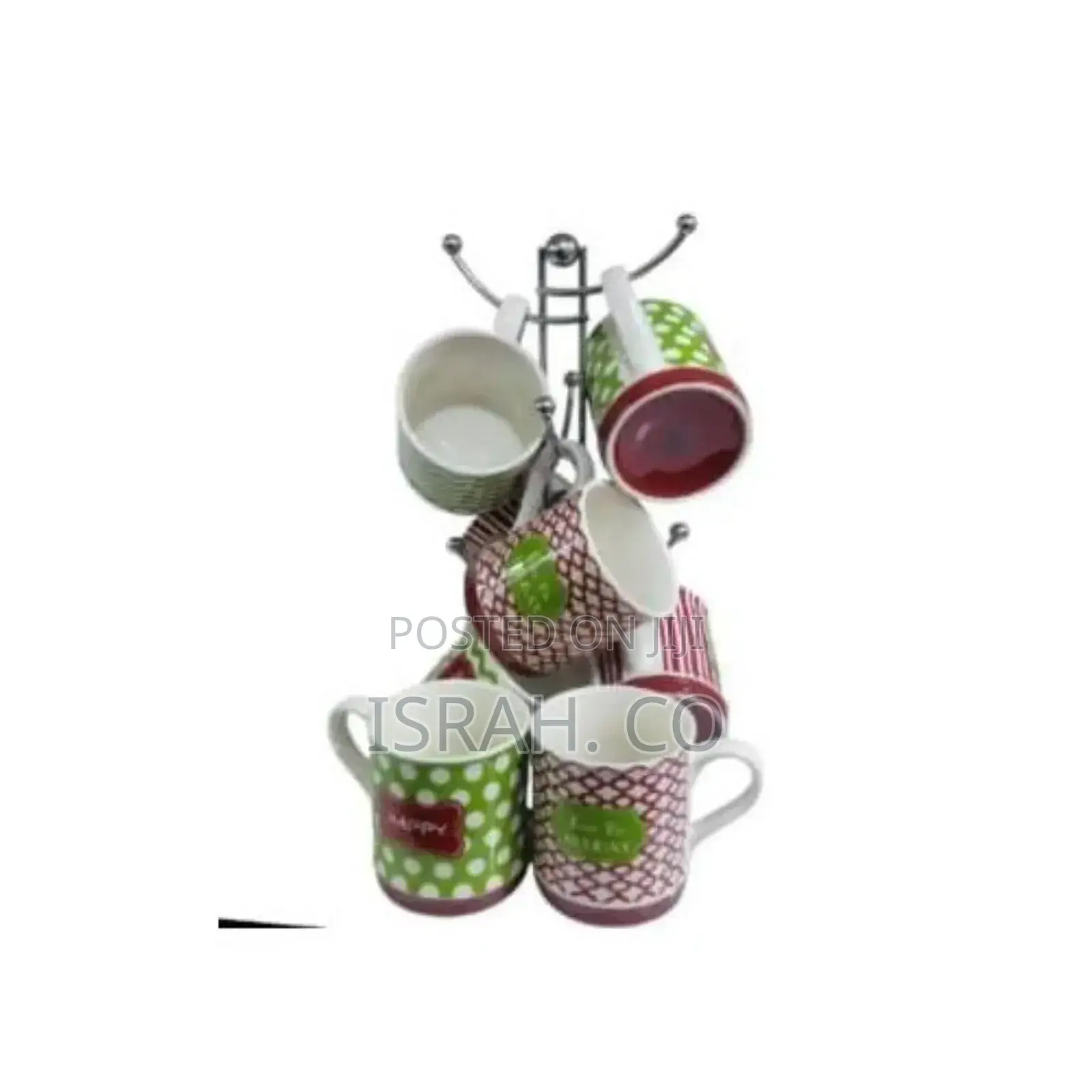 6 Pieces of Red and Green Multi Design Coffee Tea Cups