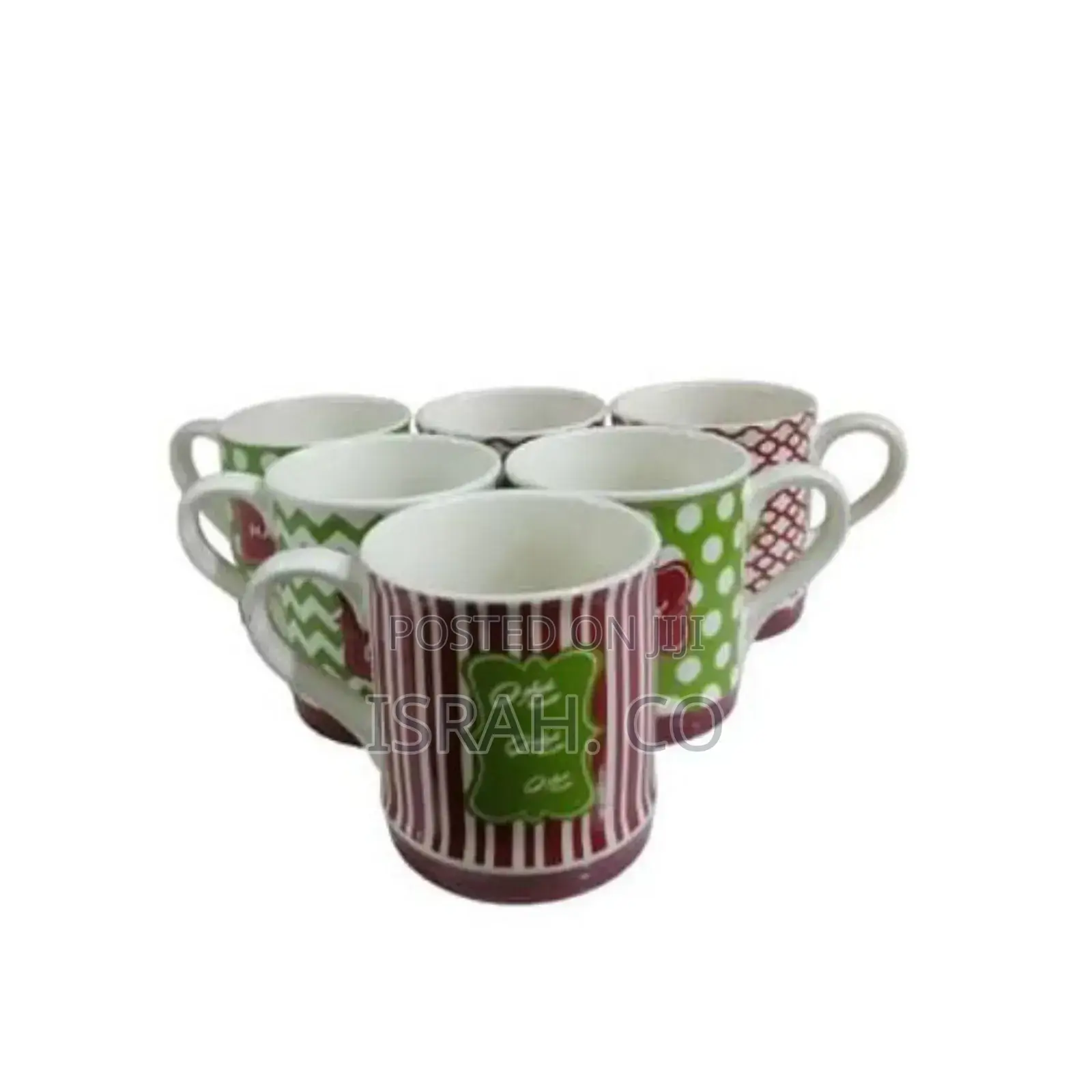 6 Pieces of Red and Green Multi Design Coffee Tea Cups