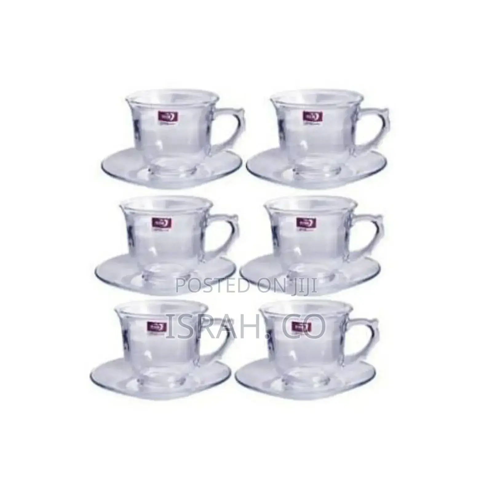 6 Pieces of Plain Glass Tea Cups and Saucers Sets
