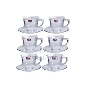 6 Pieces of Plain Glass Tea Cups and Saucers Sets