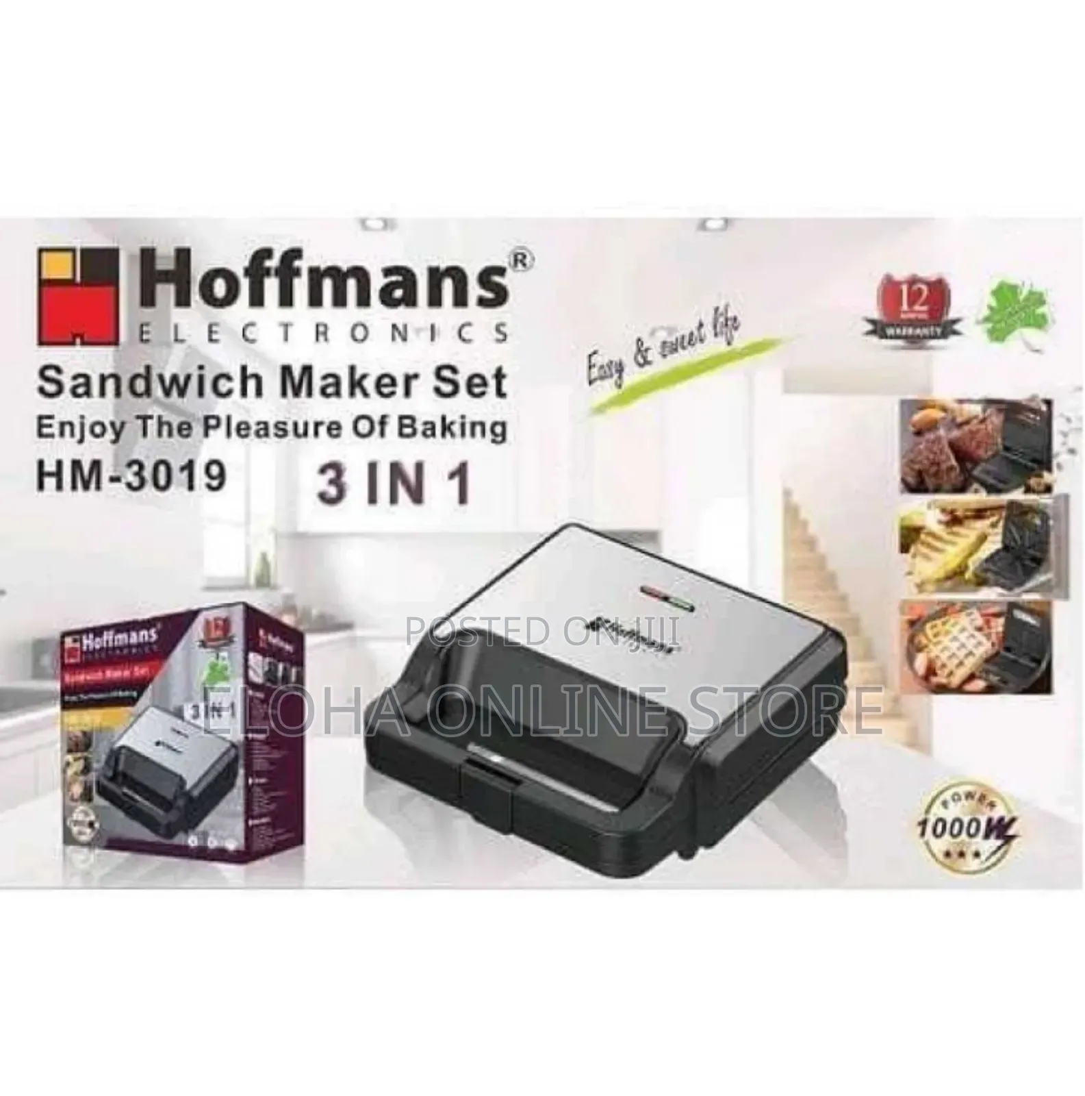 Hoffmans 3 in 1 Waffle Maker Sandwich Machine