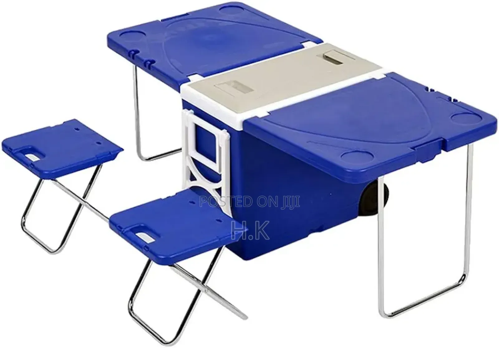 Portable Cooler Box With Attached Foldable Tables and Chairs