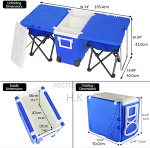 Portable Cooler Box With Attached Foldable Tables and Chairs