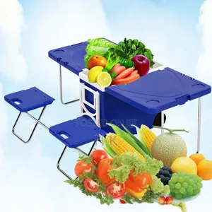 Portable Cooler Box With Attached Foldable Tables and Chairs
