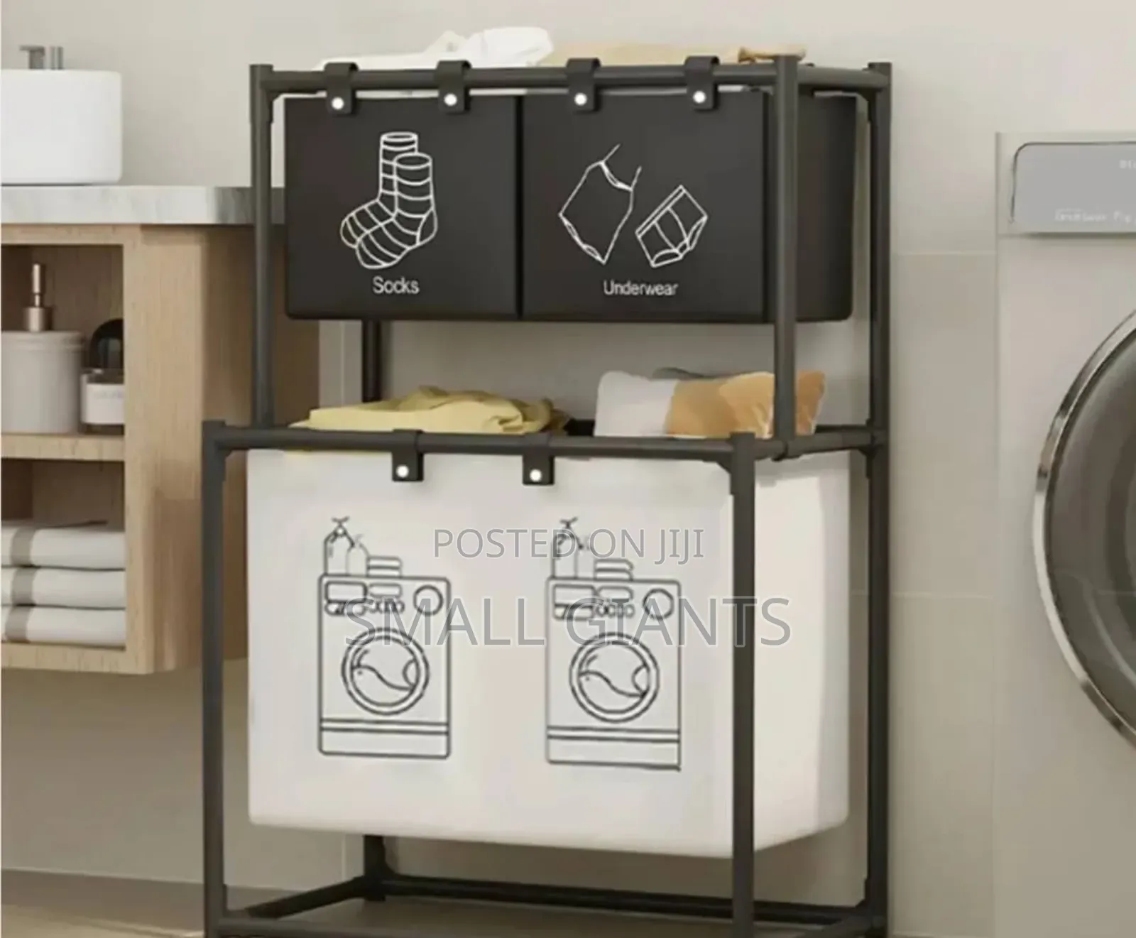 Foldable Multi Compartment Laundry Basket With Divider