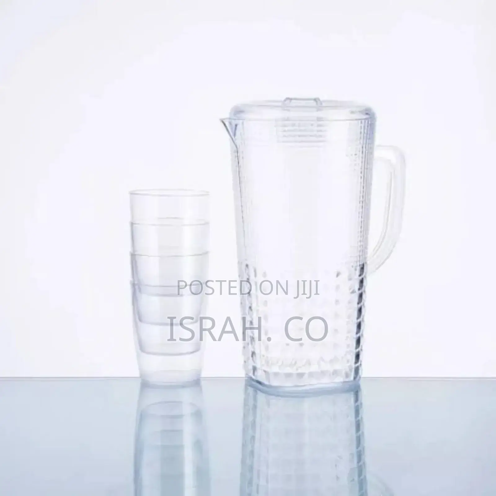 Water Jug With Handle and 4 Piece Tumbler Cups Colourless