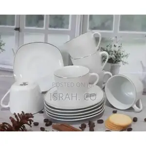 12 Piece Gold Line Diamond Cut White Cups and Saucer