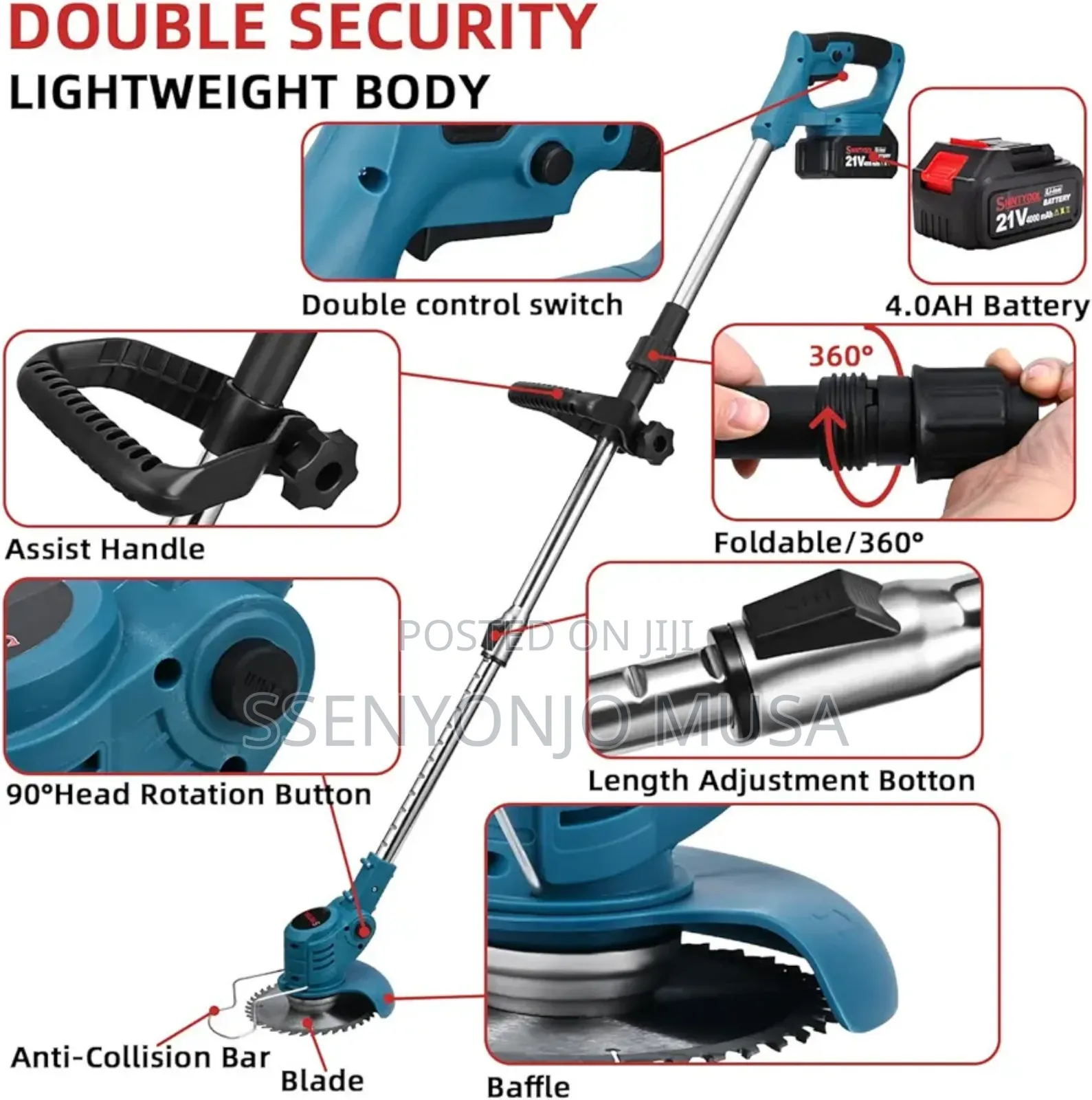 48v 25ah Lithium-Ion Electric Grass Cutter Mower 3600w -