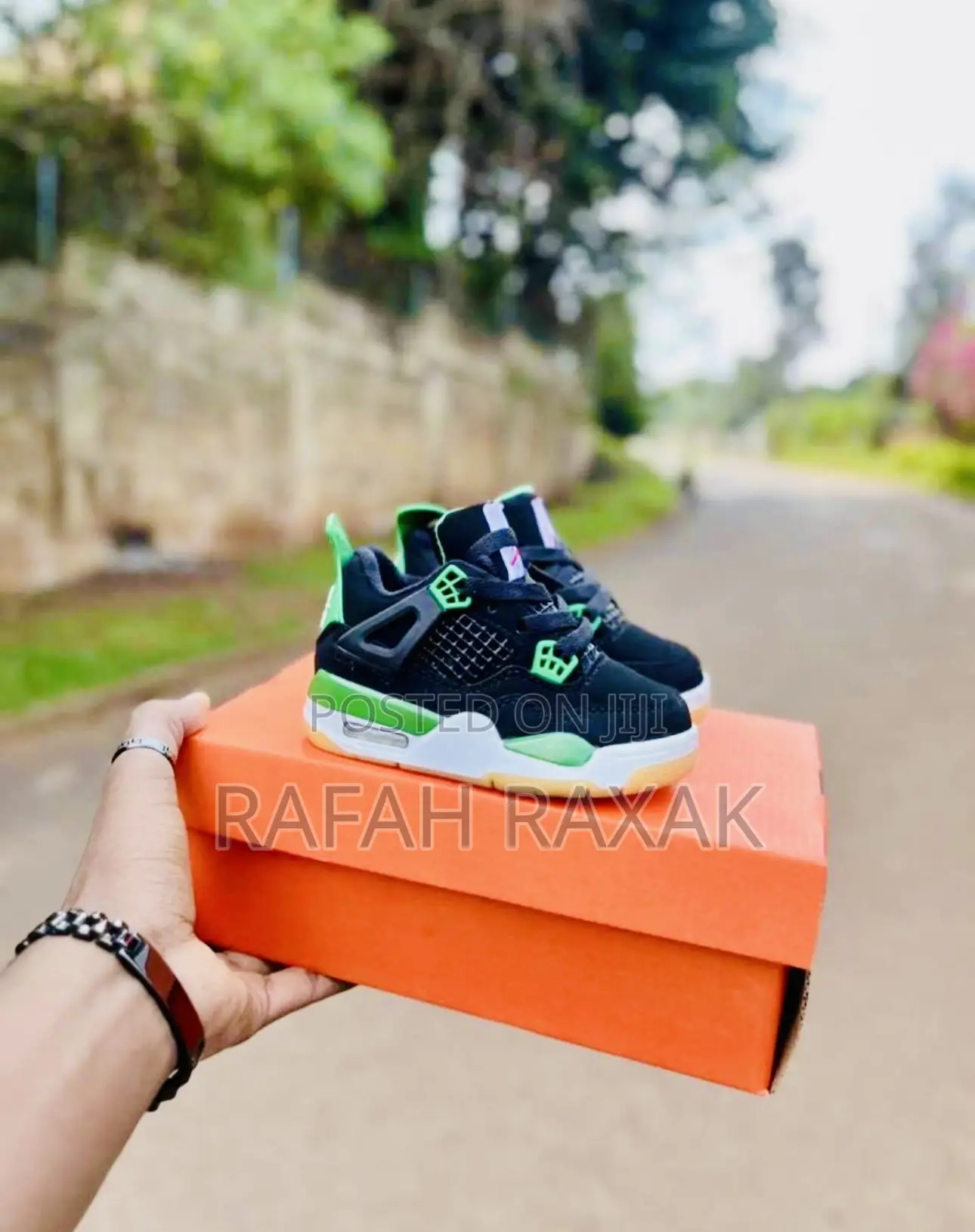Original Kid’S Air Jordan 4 Retro Black/Green Kid’S Sneakers