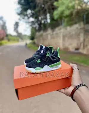 Photo - Original Kid’S Air Jordan 4 Retro Black/Green Kid’S Sneakers