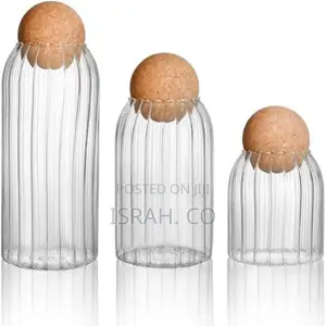 3 Pack Glass Cookie Jar With Airtight Seal Ballcork Wood Lid