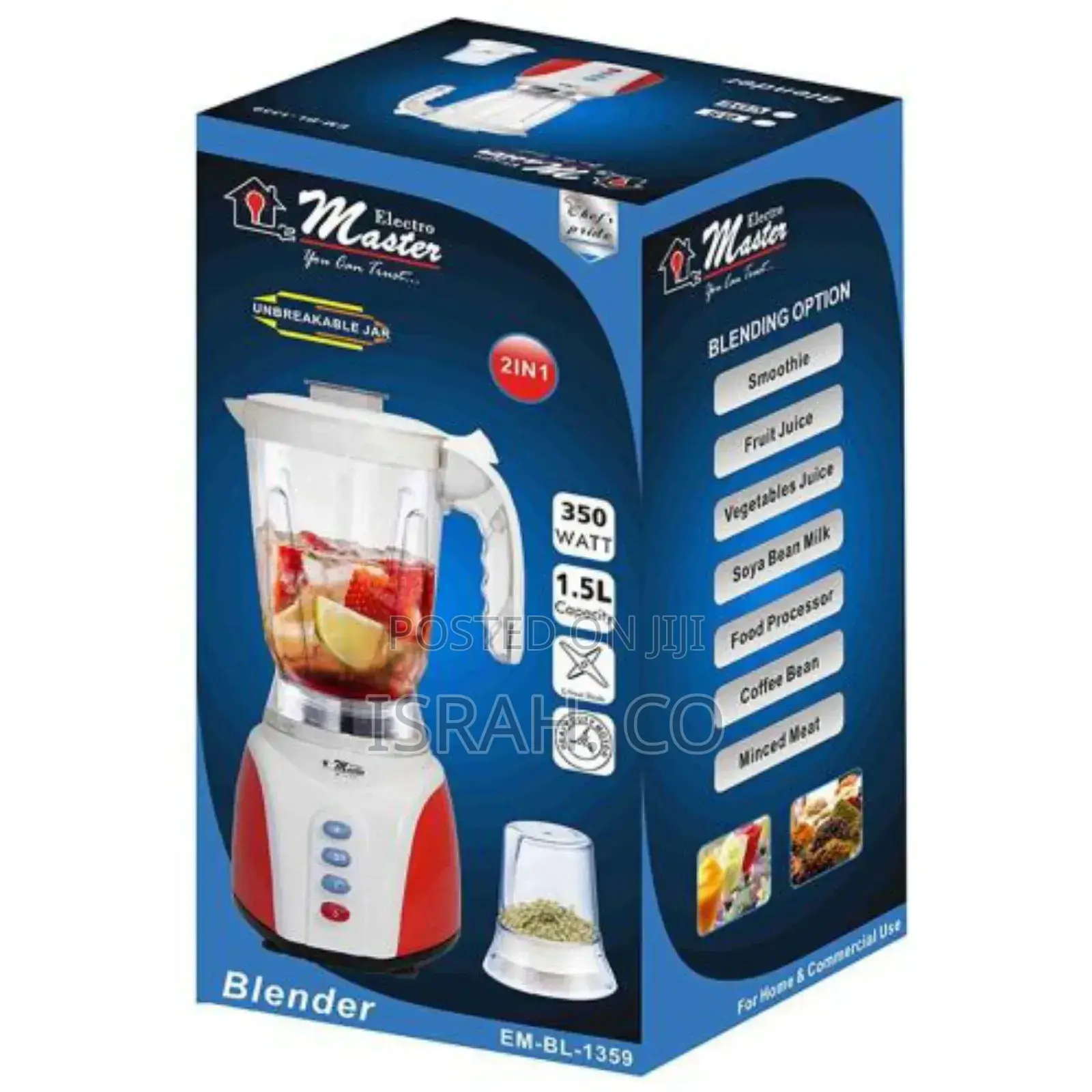 Electro Master 1.5litre 2 in 1 Plastic Fresh Juice Blender