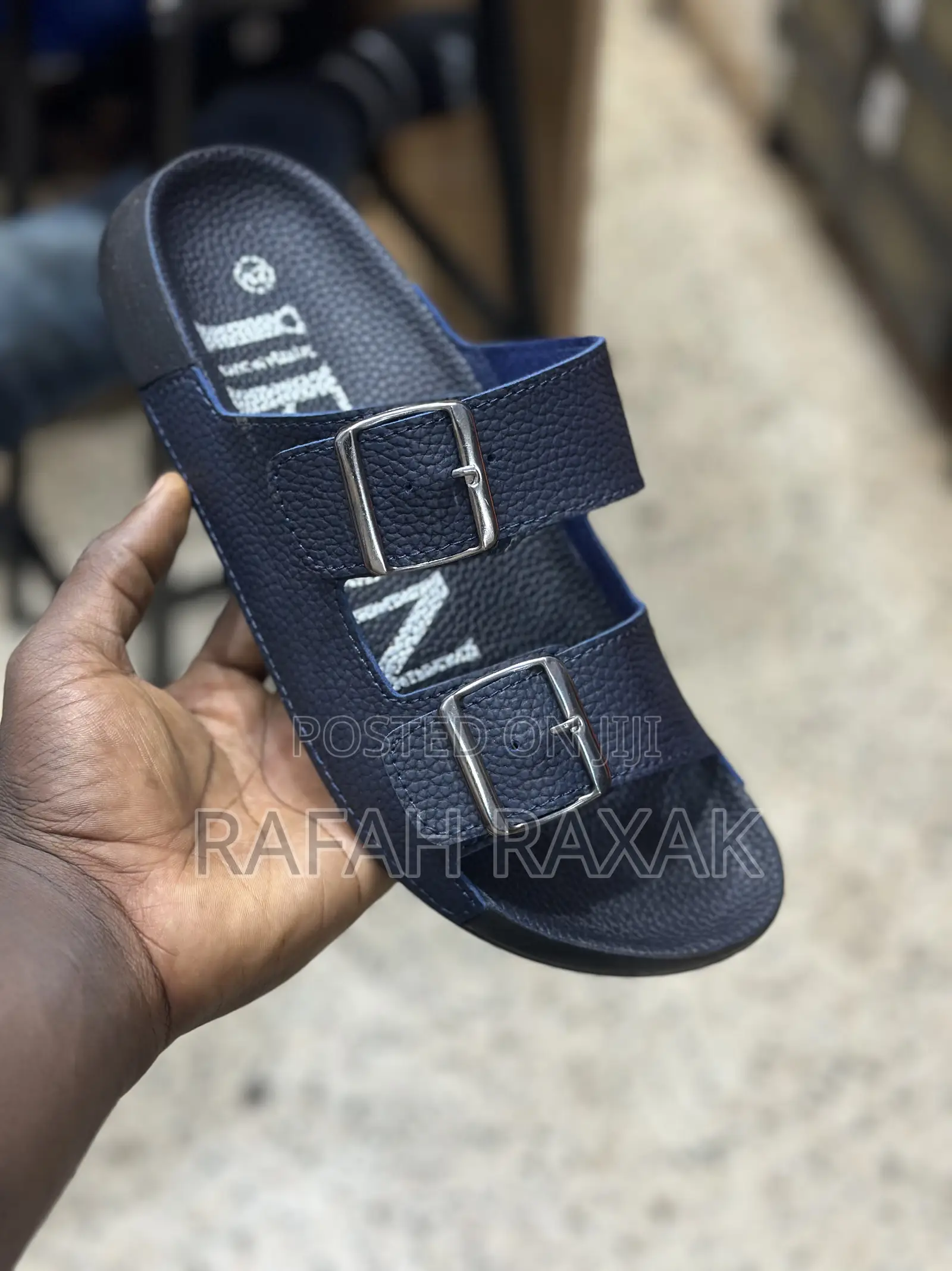 Men’S Classic Blue Double Strap Buckle Sandals