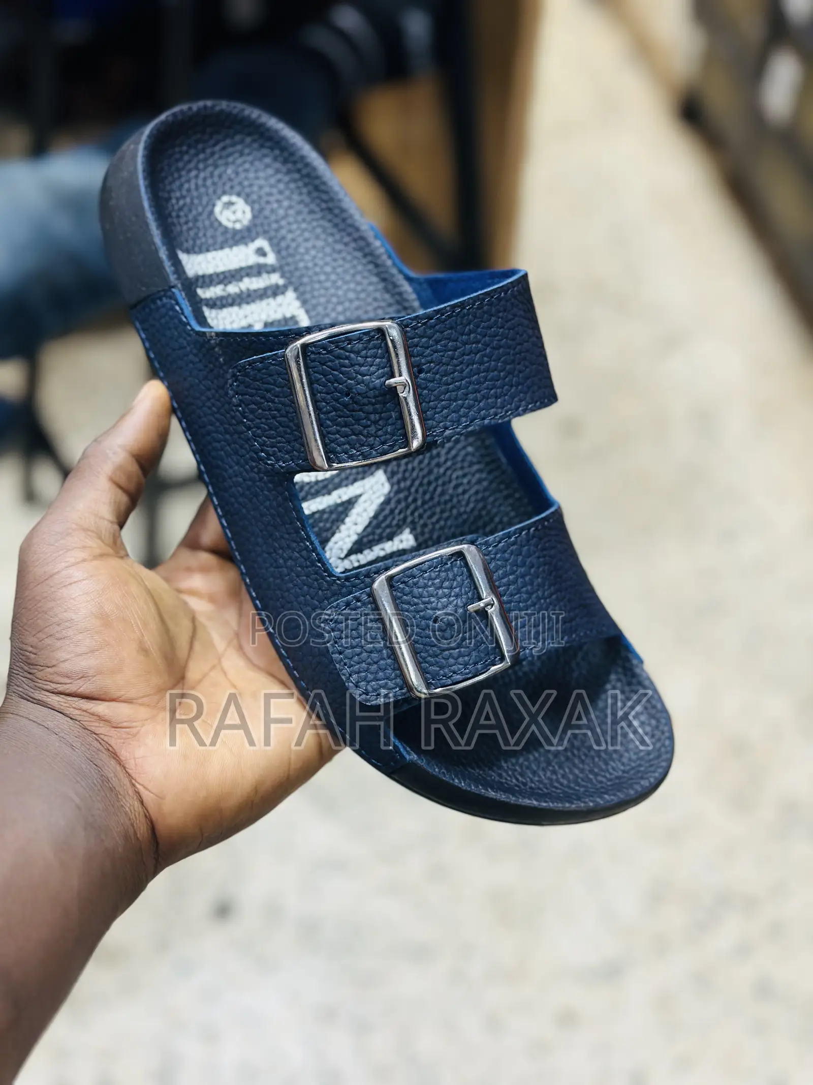 Men’S Classic Blue Double Strap Buckle Sandals