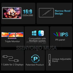 15 Inches Portable Triple-Screen Monitor for Laptops (15-17"