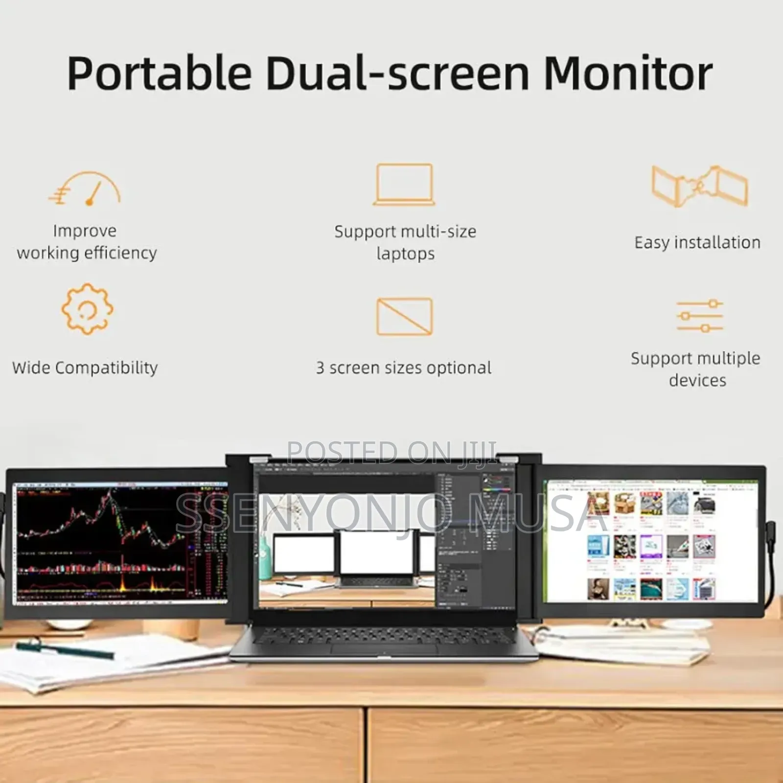 15 Inches Portable Triple-Screen Monitor for Laptops (15-17"