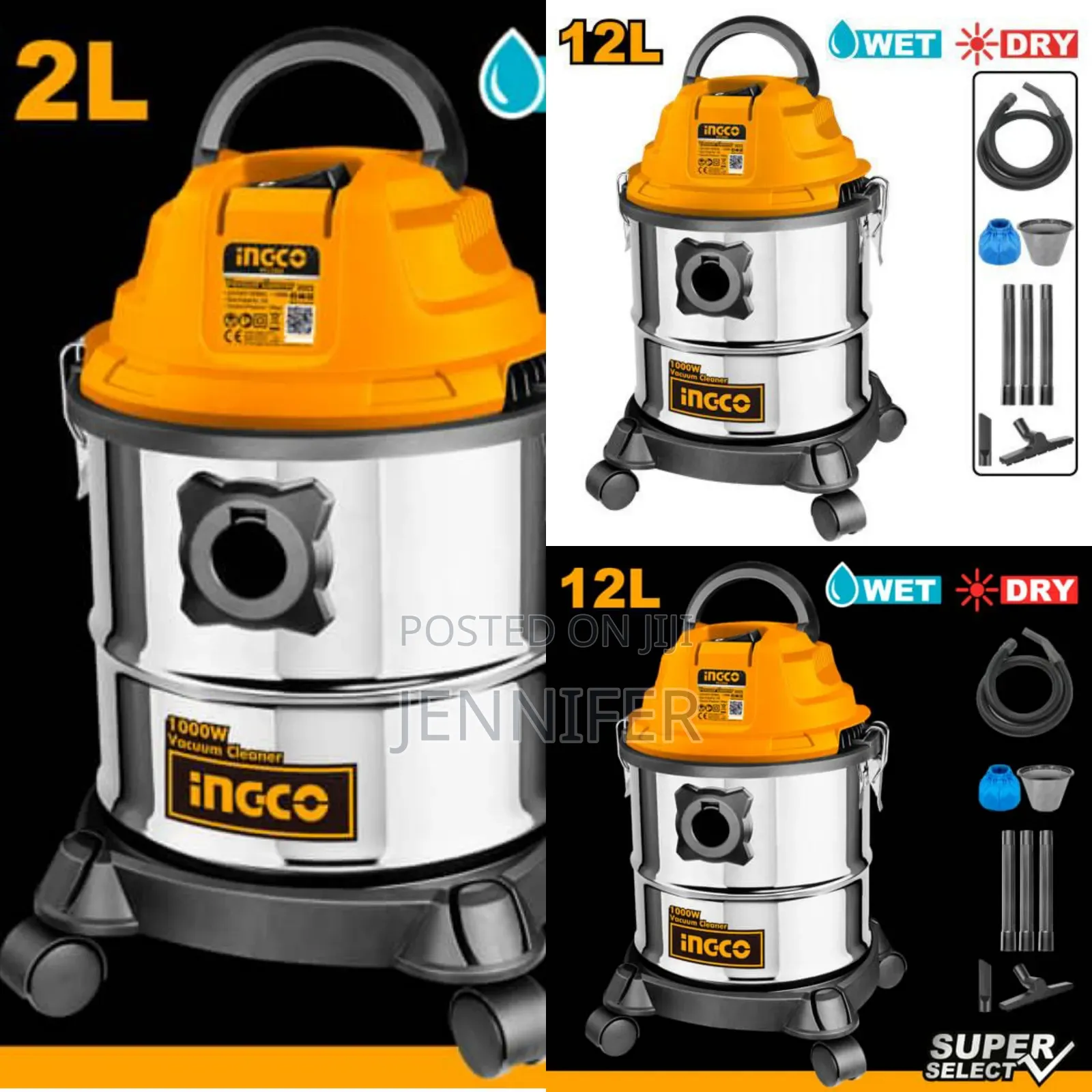 Ingco Vc12202, 1000w, 12l, Vacuum Cleaner, Silver/Orange