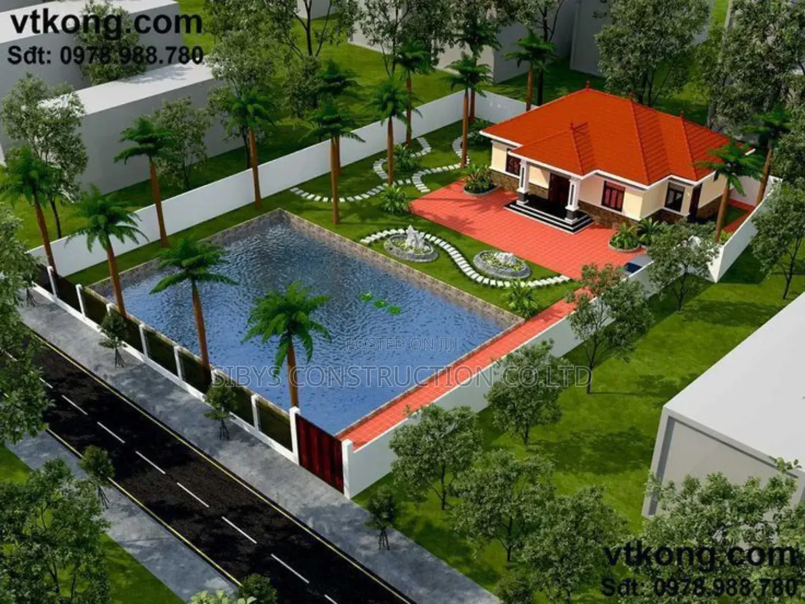 3 Bedrooms House Plan With Swimming Pool Design.